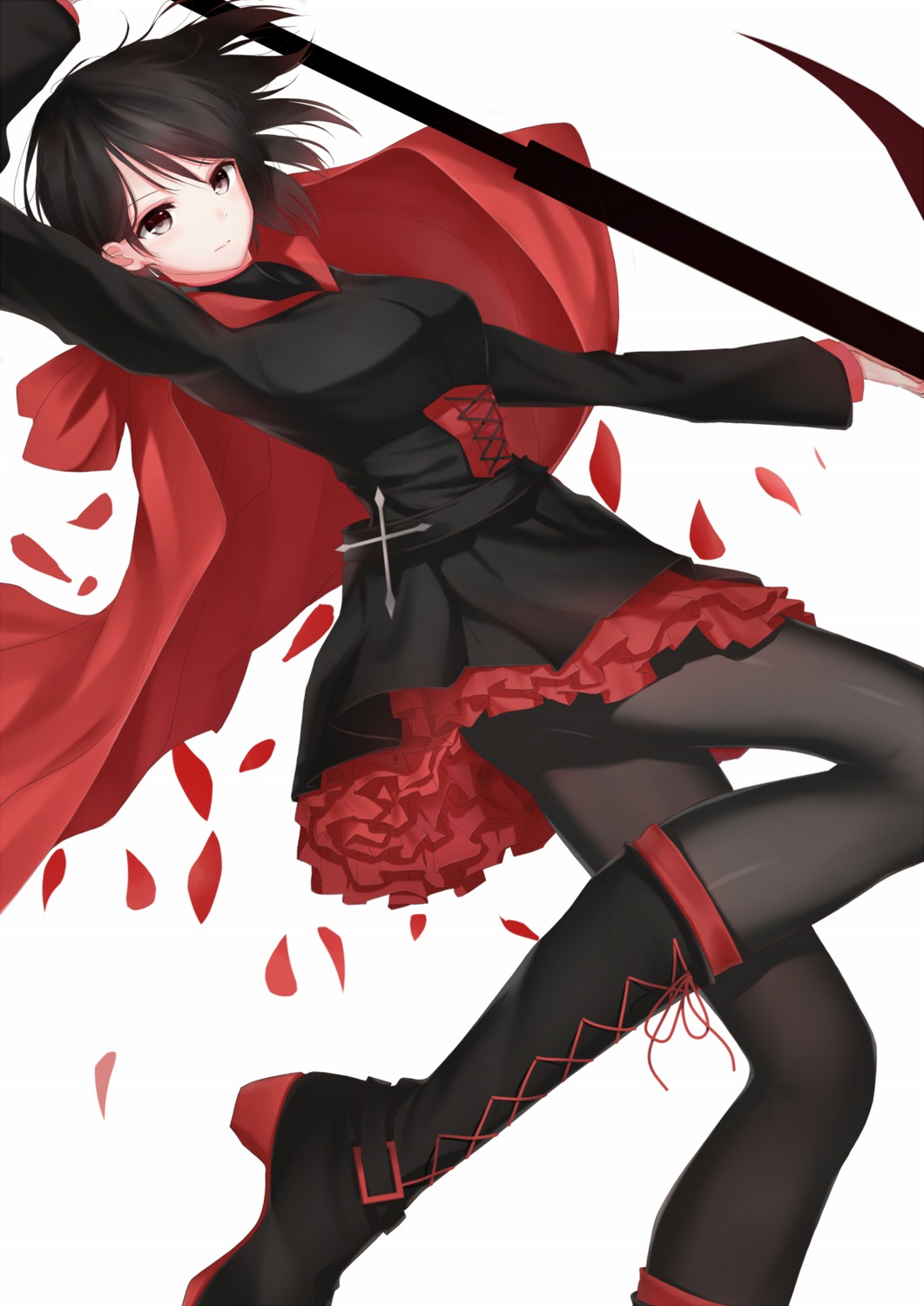heels, pantyhose, ruby_rose, rwby, u.n.k., weapon