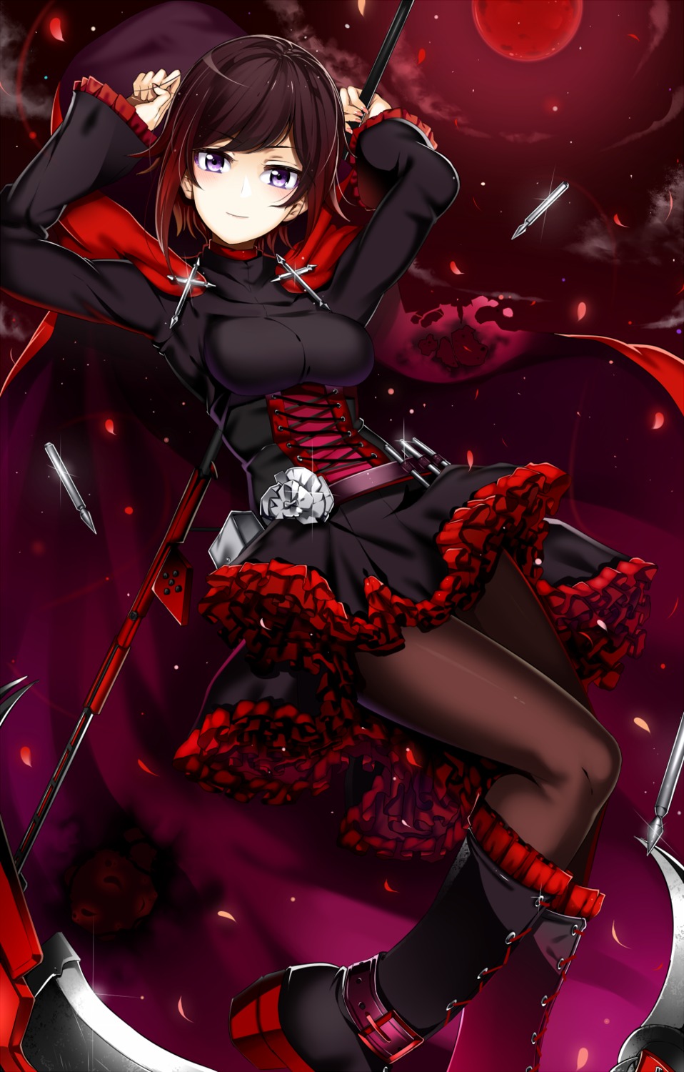 koko_shiguma, ruby_rose, rwby, weapon