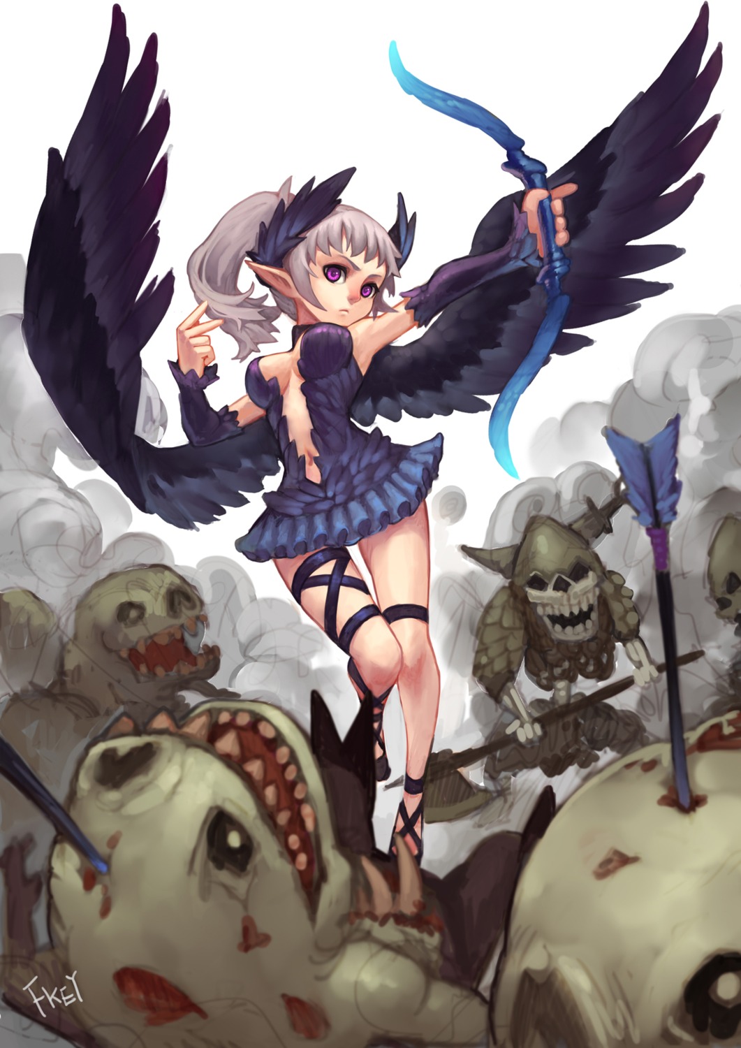 dragon_nest, pointy_ears, weapon, wings, zengxianxin