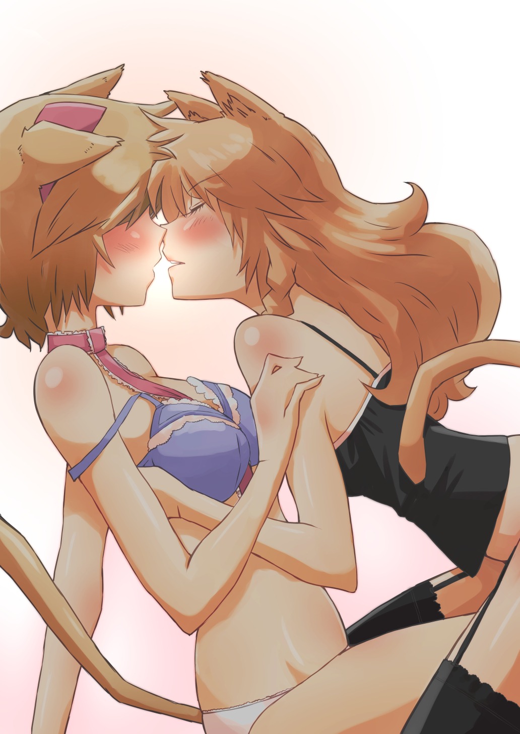 alice_margatroid, animal_ears, bra, kirisame_marisa, nekomimi, non_(z-art), pantsu, stockings, tail, thighhighs, touhou, yuri