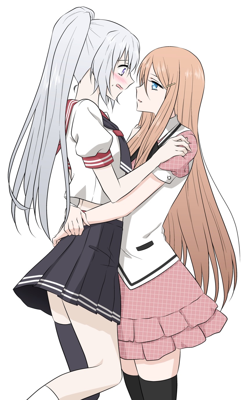 akuma_no_riddle, banba_mahiru/shin'ya, hanabusa_sumireko, thighhighs, yoshii_udon, yuri