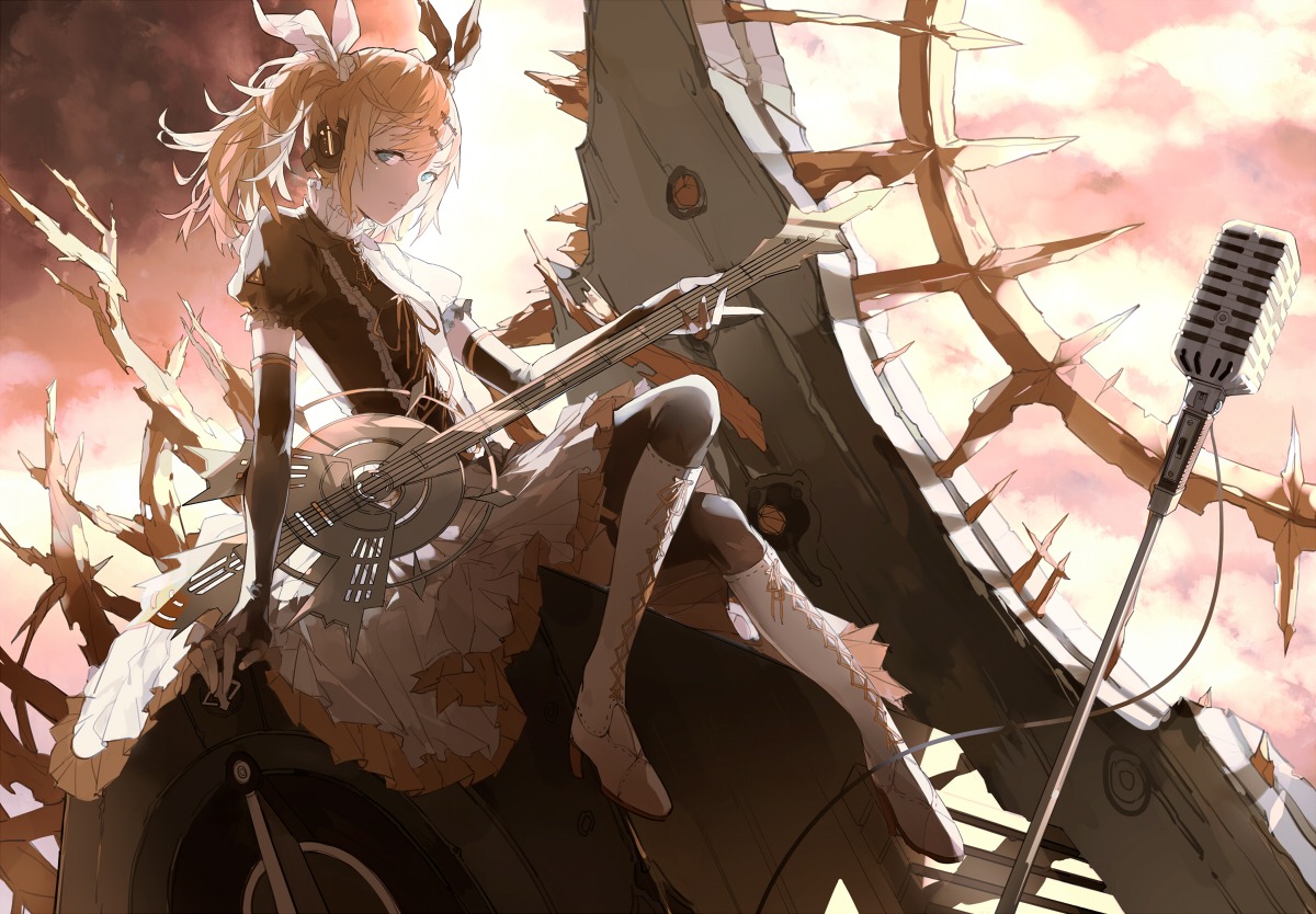 guitar, heels, kagamine_rin, lolita_fashion, nine, vocaloid