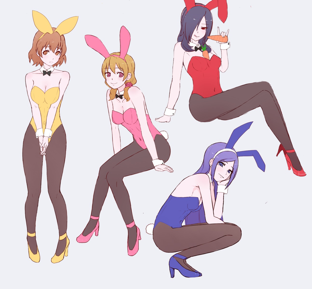 animal_ears, aono_miki, bunny_ears, bunny_girl, fresh_precure!, higashi_setsuna, momozono_love, pantyhose, precure, tail, unpale, yamabuki_inori