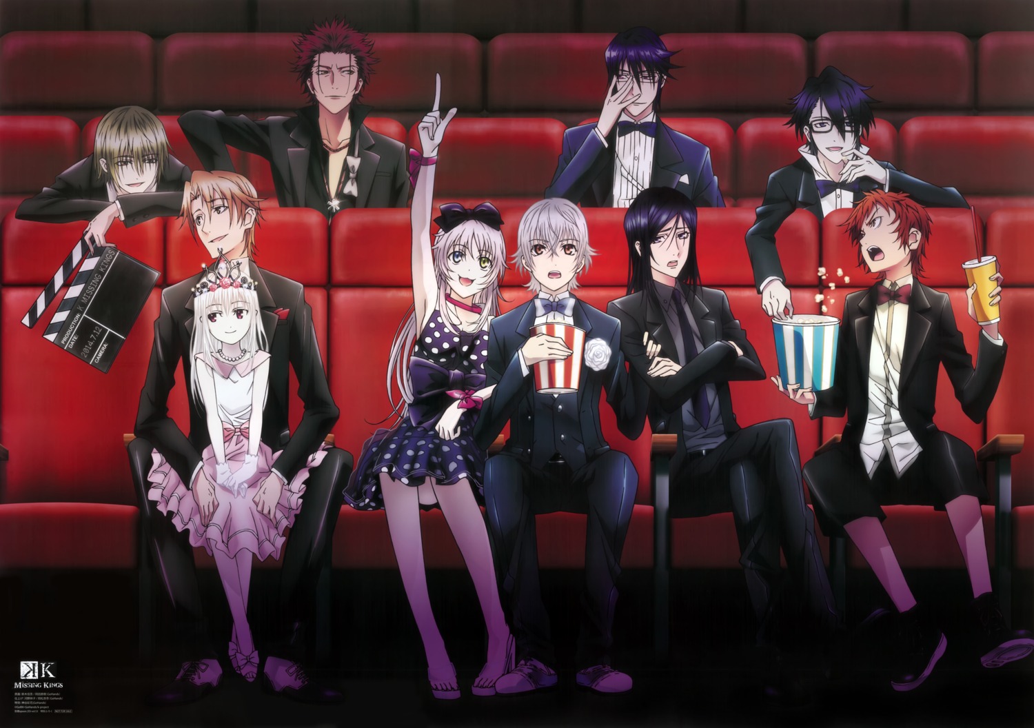 ameno_miyabi, dress, fushimi_saruhiko, heterochromia, isana_yashiro, k, kusanagi_izumo, kushina_anna, megane, munakata_reisi, okada_naoki, suou_mikoto, suzuki_shingo, totsuka_tatara, yata_misaki