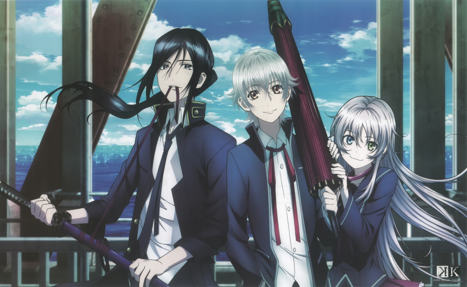 ameno_miyabi, color_issue, heterochromia, isana_yashiro, k, seifuku, sword, yatogami_kuroh