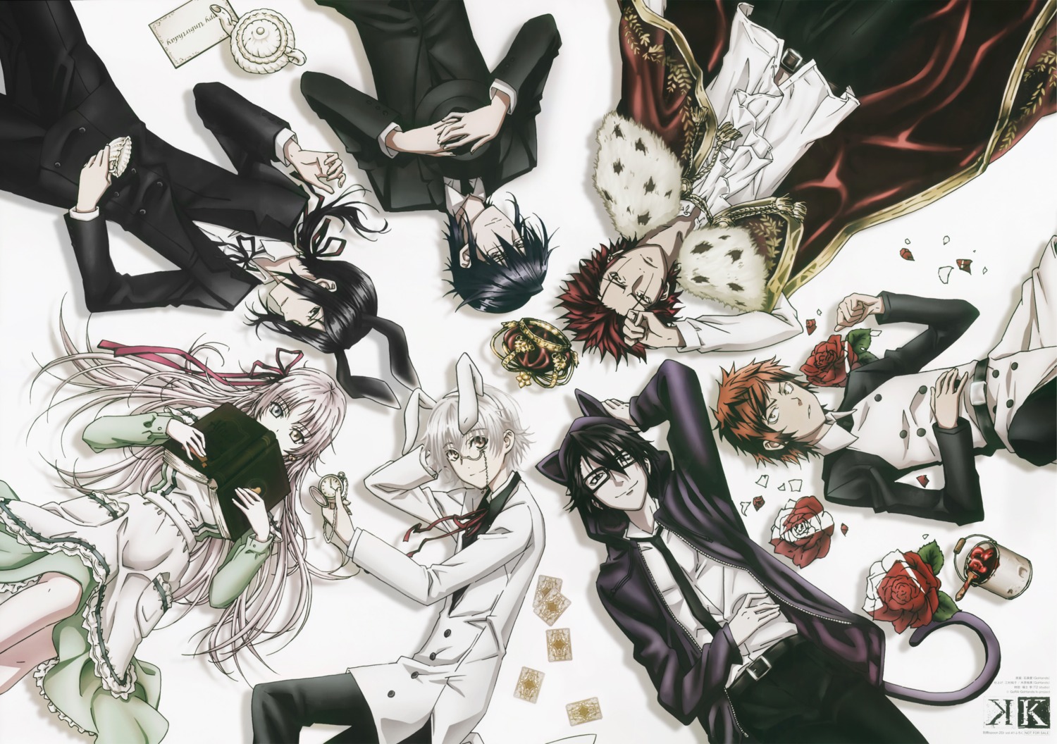 alice_in_wonderland, ameno_miyabi, animal_ears, bunny_ears, fushimi_saruhiko, isana_yashiro, ishimori_ai, k, munakata_reisi, suou_mikoto, yata_misaki, yatogami_kuroh