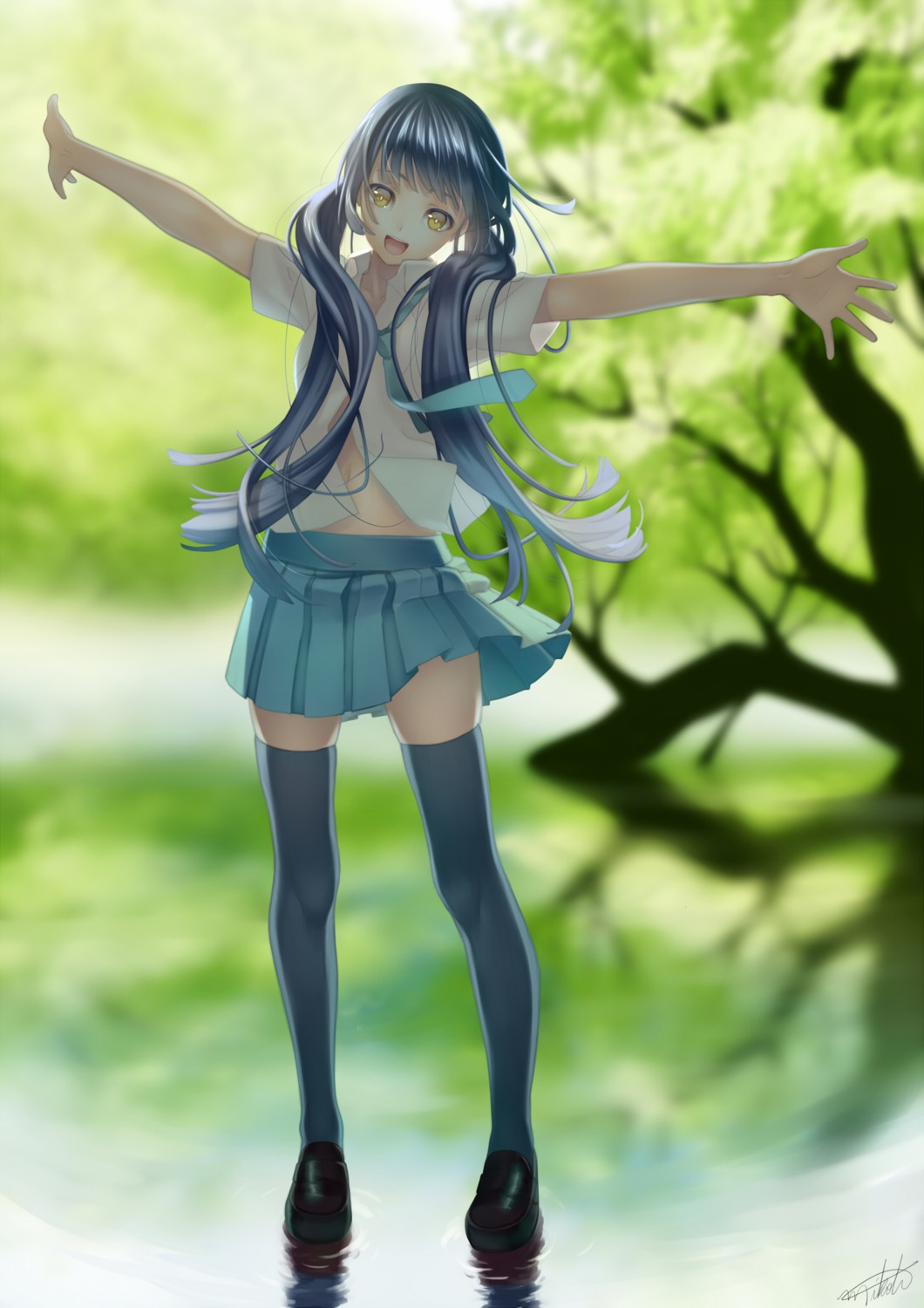 nana_mikoto, seifuku, thighhighs