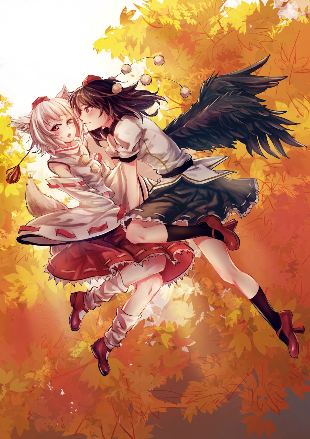 animal_ears, inubashiri_momiji, pg_(pgouwoderen), shameimaru_aya, tail, touhou, wings