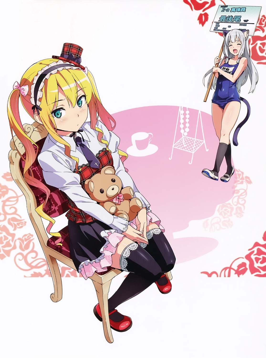 animal_ears, gothic_lolita, himegami_kodama, lolita_fashion, maken-ki!, minerva_martha, nekomimi, swimsuits, tail, takeda_hiromitsu, thighhighs