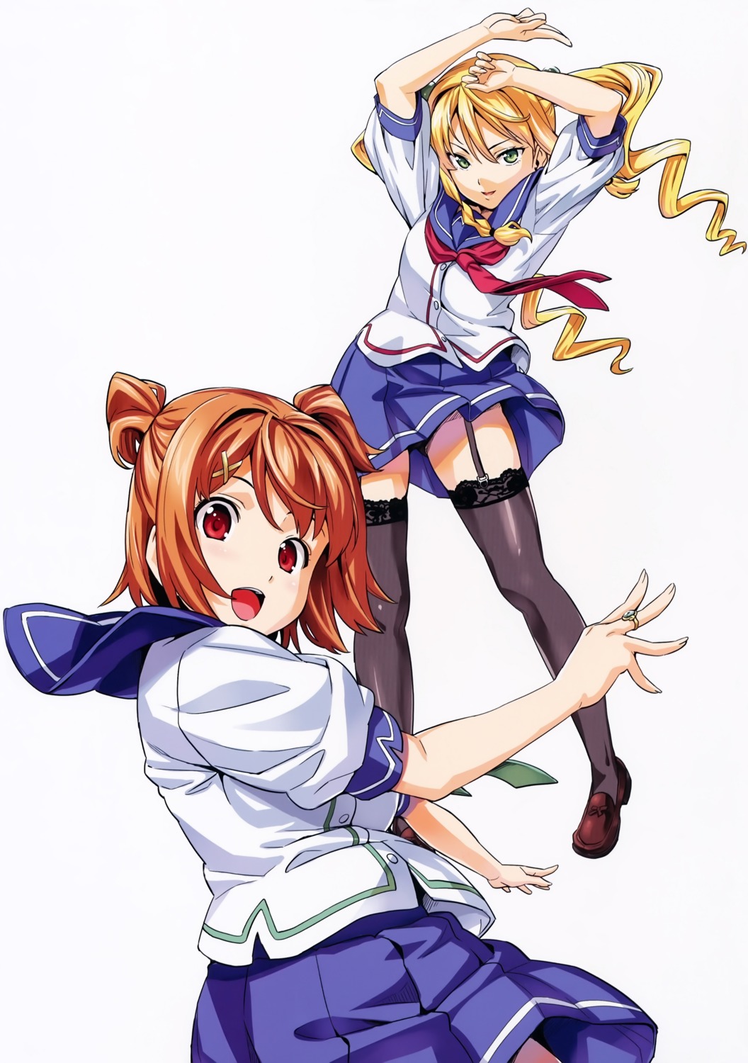 himegami_kodama, kushiya_inaho, maken-ki!, pantsu, seifuku, stockings, takeda_hiromitsu, thighhighs