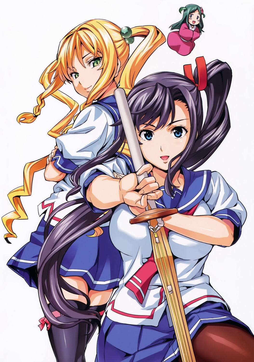 amaya_haruko, himegami_kodama, maken-ki!, pantyhose, seifuku, takeda_hiromitsu, thighhighs