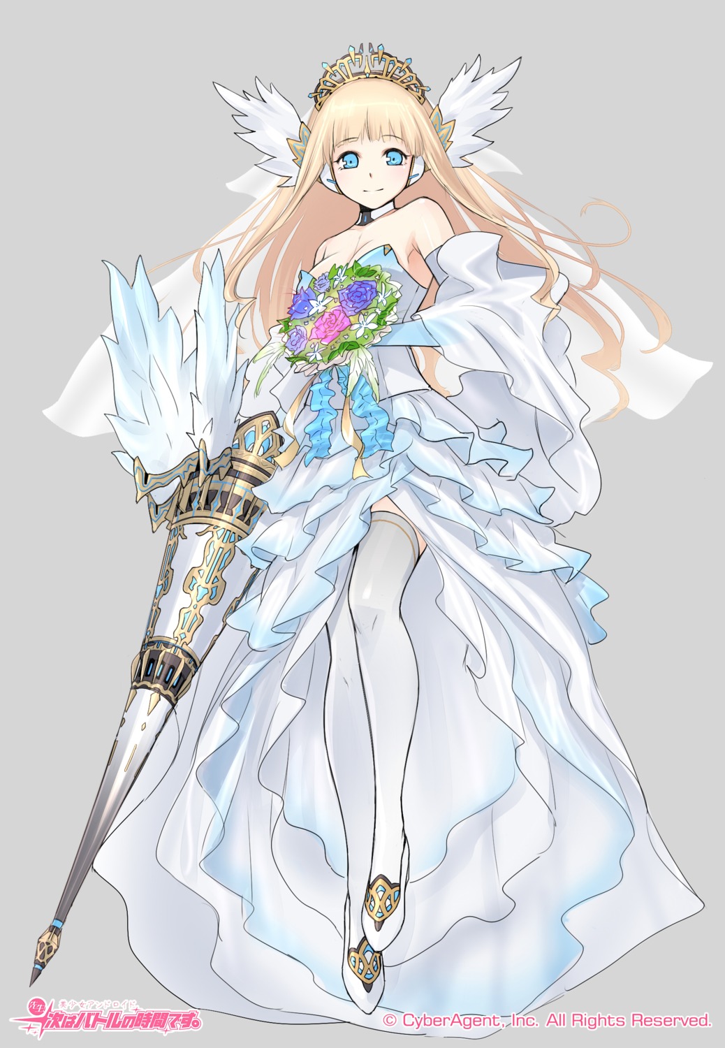 dress, fuyuno_yuuki, thighhighs, weapon, wedding_dress