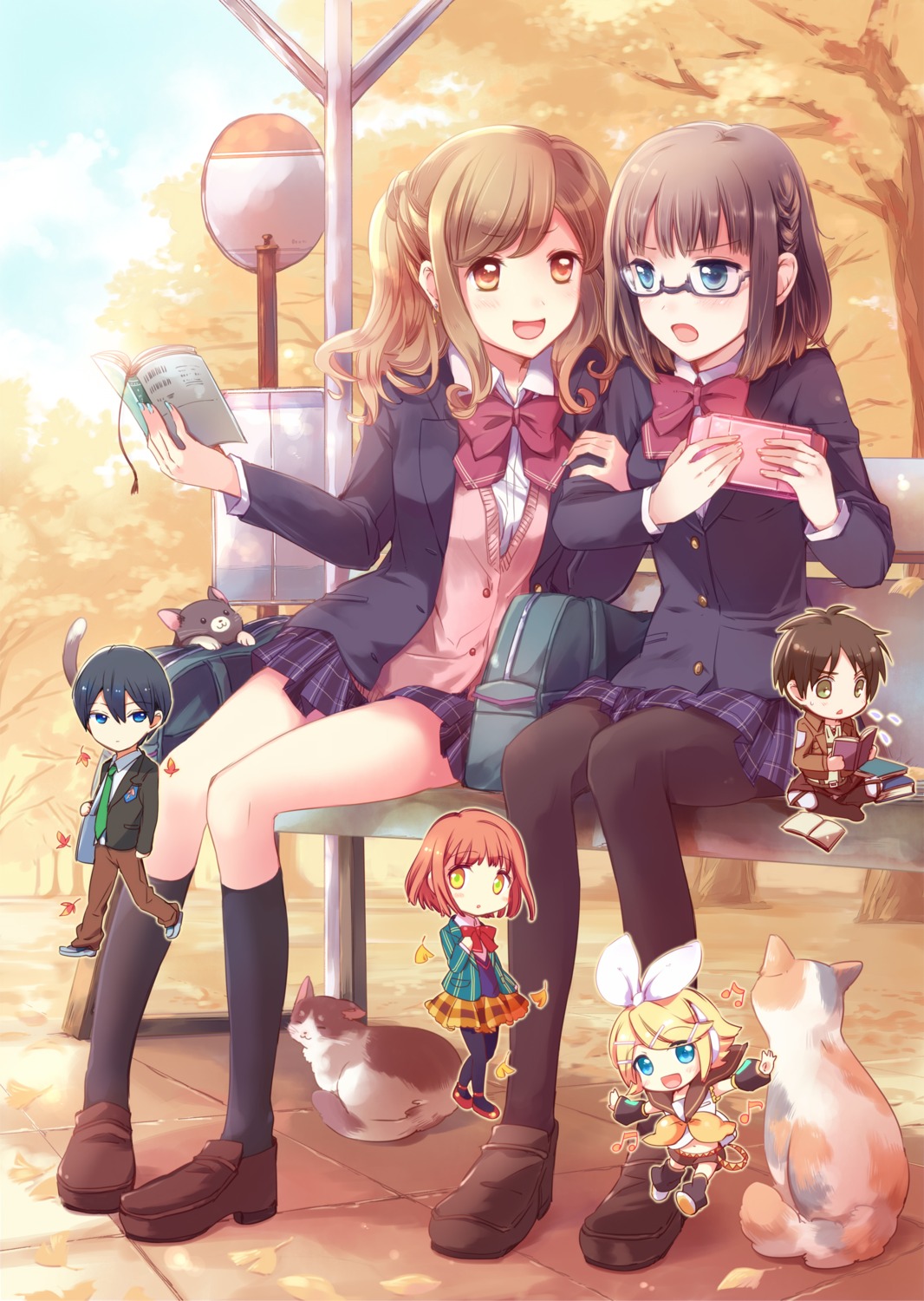 chibi, eren_jaeger, free!, kagamine_rin, megane, nanami_haruka_(uta_no_prince_sama), nanase_haruka, neko, pantyhose, seifuku, shingeki_no_kyojin, uta_no_prince_sama, vocaloid, yamada_ako