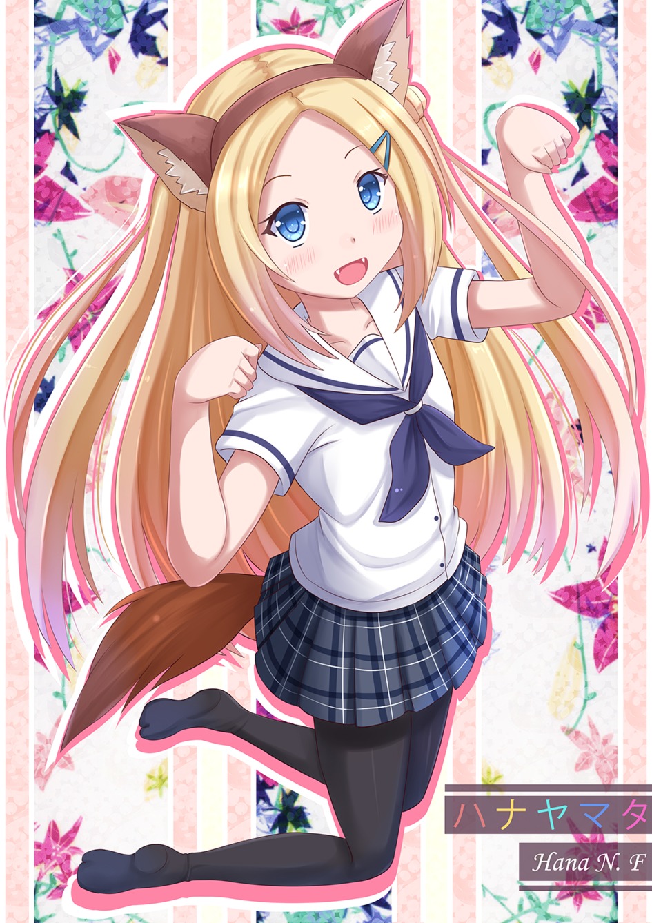 animal_ears, hana_n._fontainestand, hanayamata, kazenokaze, pantyhose, seifuku, tail