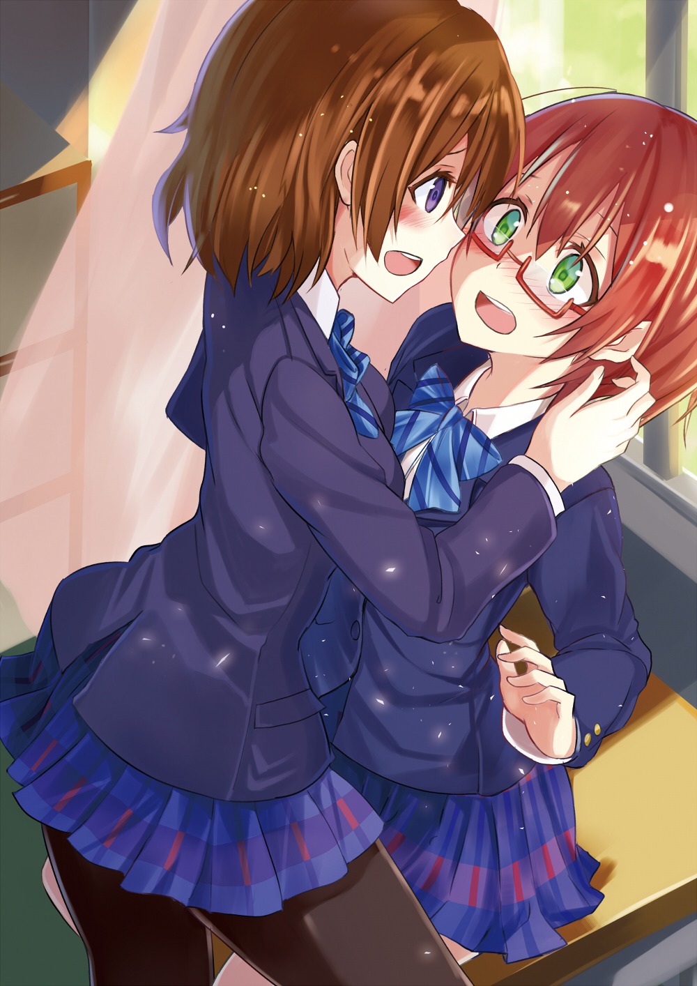 hoshizora_rin, koizumi_hanayo, love_live!, love_live!_(series), megane, okutomi_fumi, pantyhose, seifuku