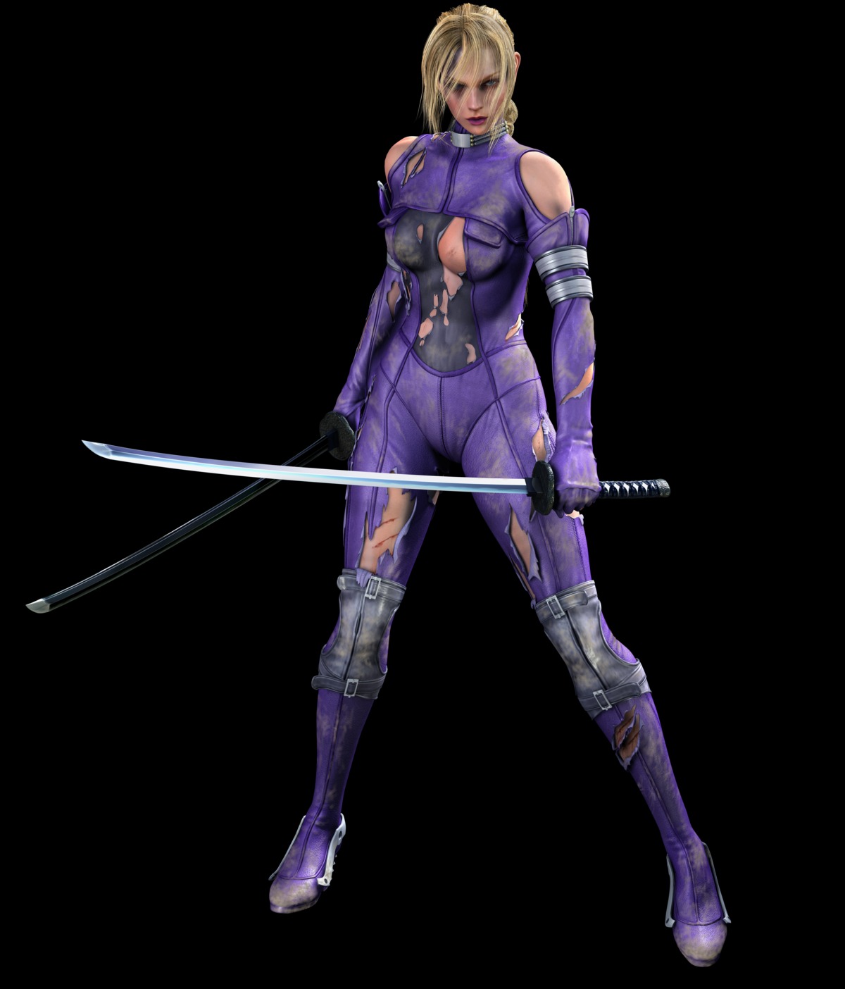 bodysuit, cg, death_by_degrees, nina_williams, sword, tekken, torn_clothes