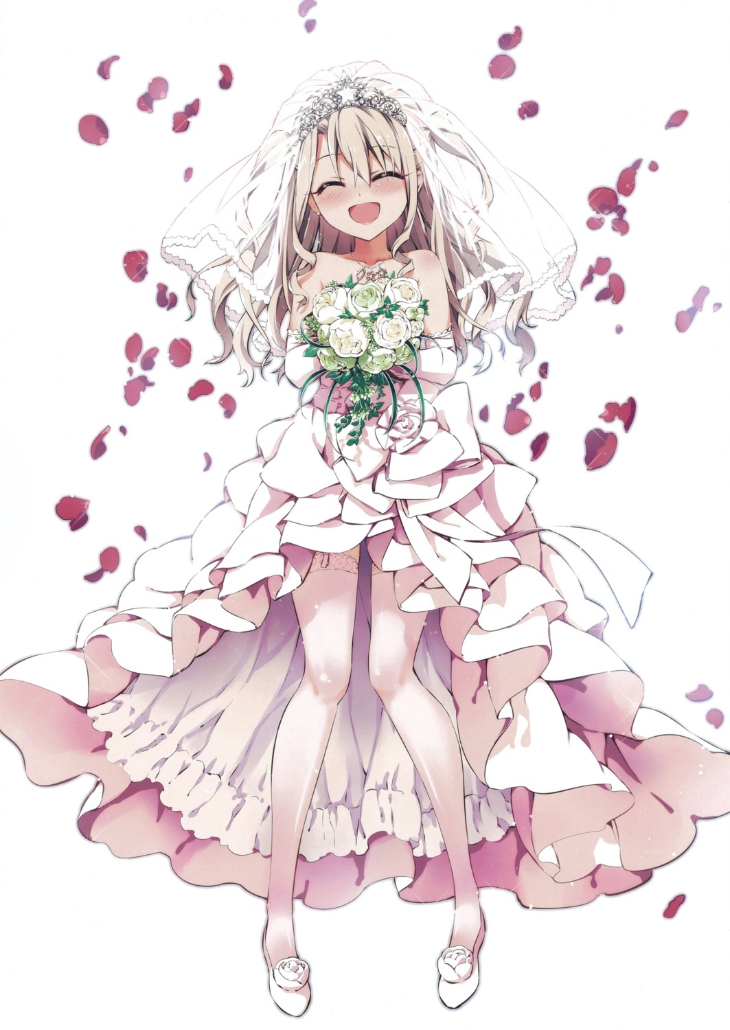 dress, fate/kaleid_liner_prisma_illya, fate/stay_night, hiroyama_hiroshi, illyasviel_von_einzbern, stockings, thighhighs, wedding_dress