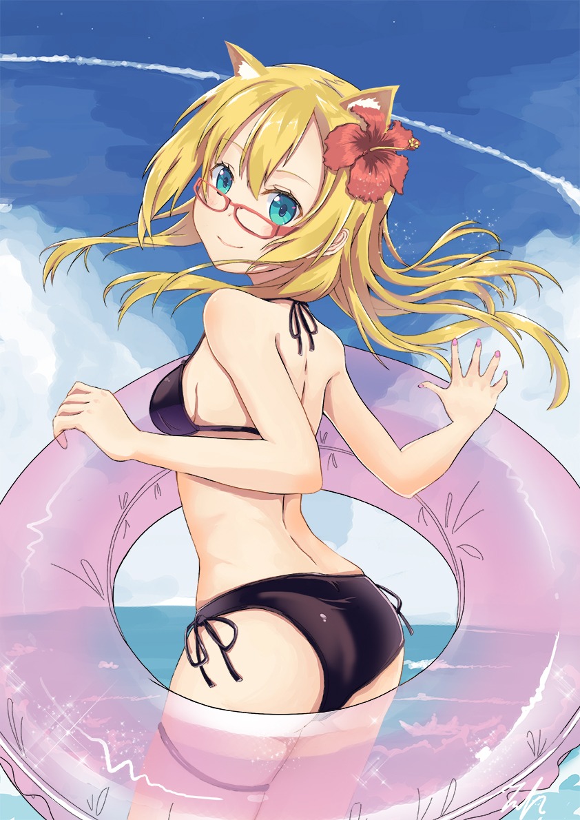 animal_ears, ass, bikini, jacob_dream_world, megane, swimsuits