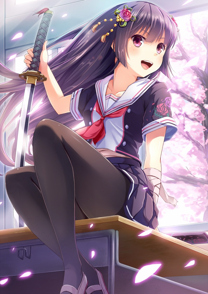 bandages, pantyhose, seifuku, sen_kagura, sword
