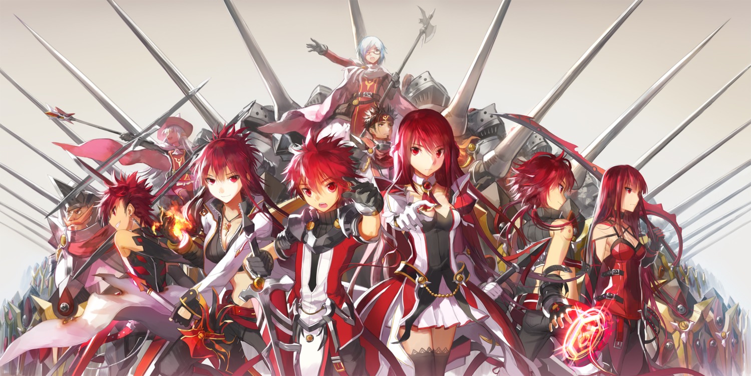 cleavage, elesis, elsword, elsword_(elsword), roochan, thighhighs, weapon