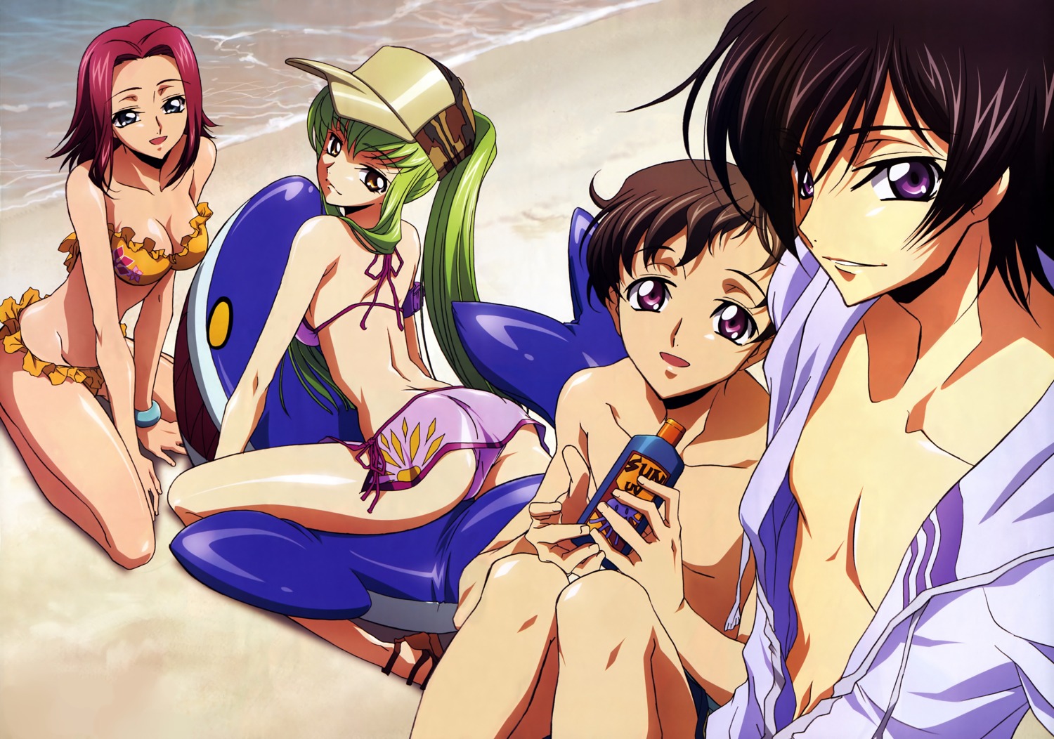 bikini, c.c., cleavage, code_geass, kallen_stadtfeld, kawaguchi_rie, lelouch_lamperouge, rollo_lamperouge