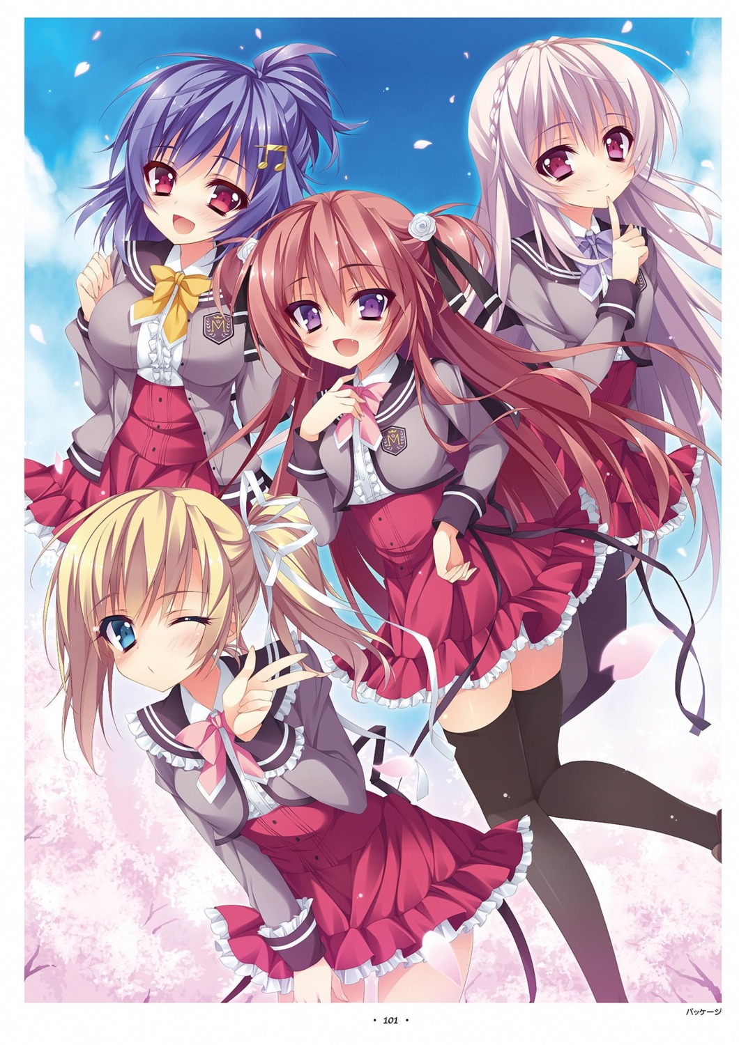anapom, kitazono_saya, nishikujou_kanon, ootori_maria, seifuku, shinonome_urara, shukufuku_no_kane_no_oto_wa_sakura-iro_no_kaze_to_tomo_ni, thighhighs