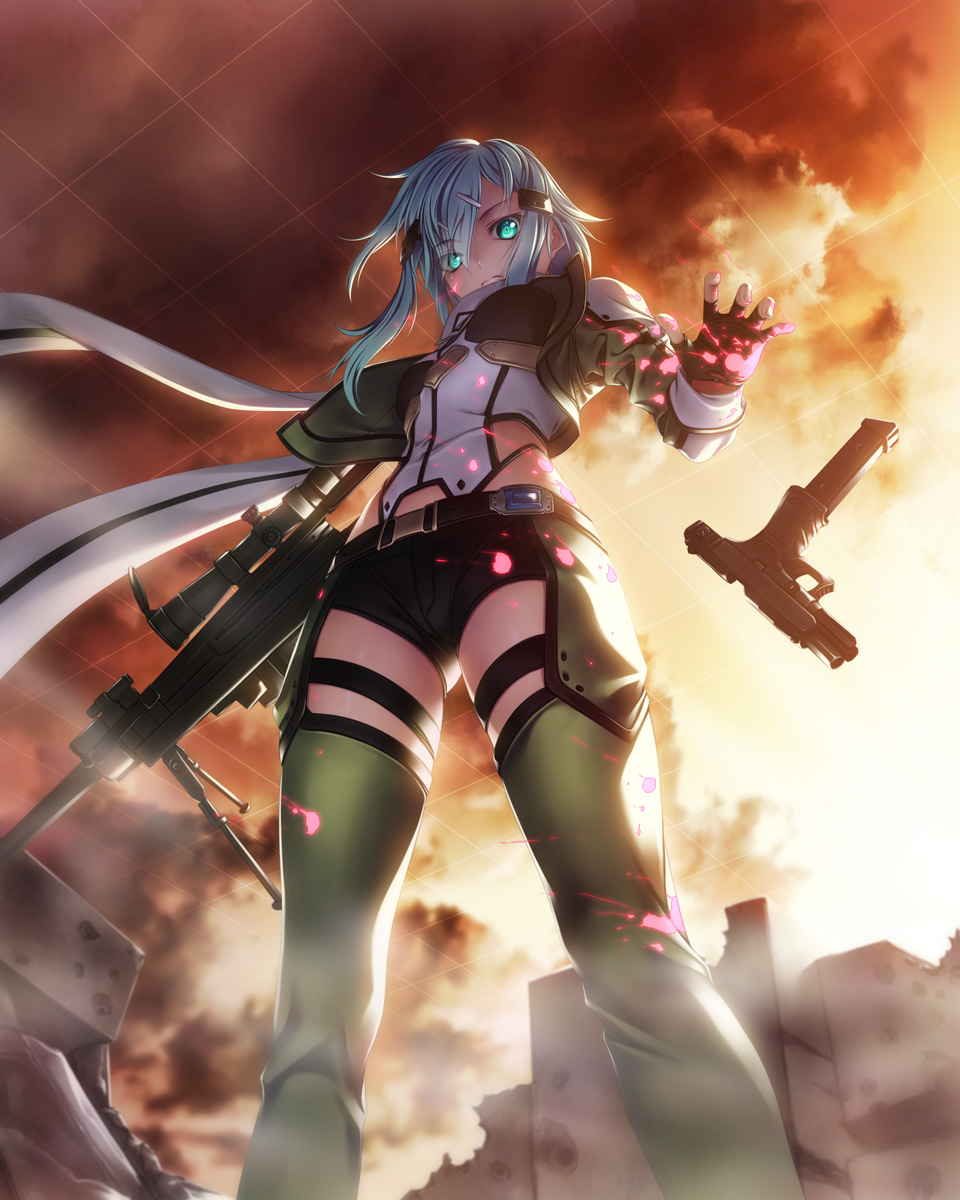 gun, gun_gale_online, rezi, sinon, sword_art_online, thighhighs