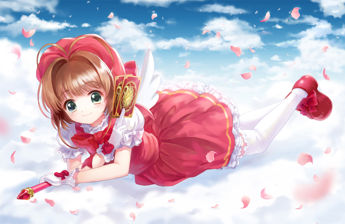 card_captor_sakura, kinomoto_sakura, moai, thighhighs