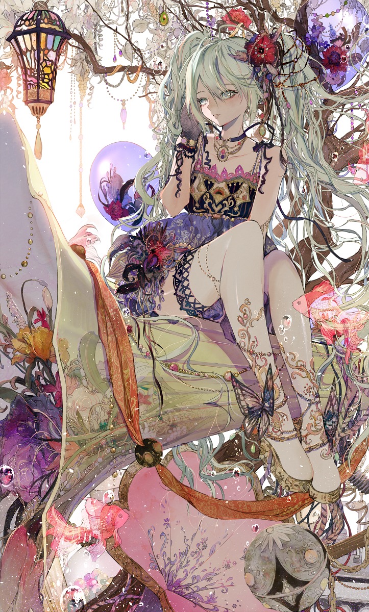 dress, garter, hatsune_miku, heels, tsukioka_tsukiho, vocaloid