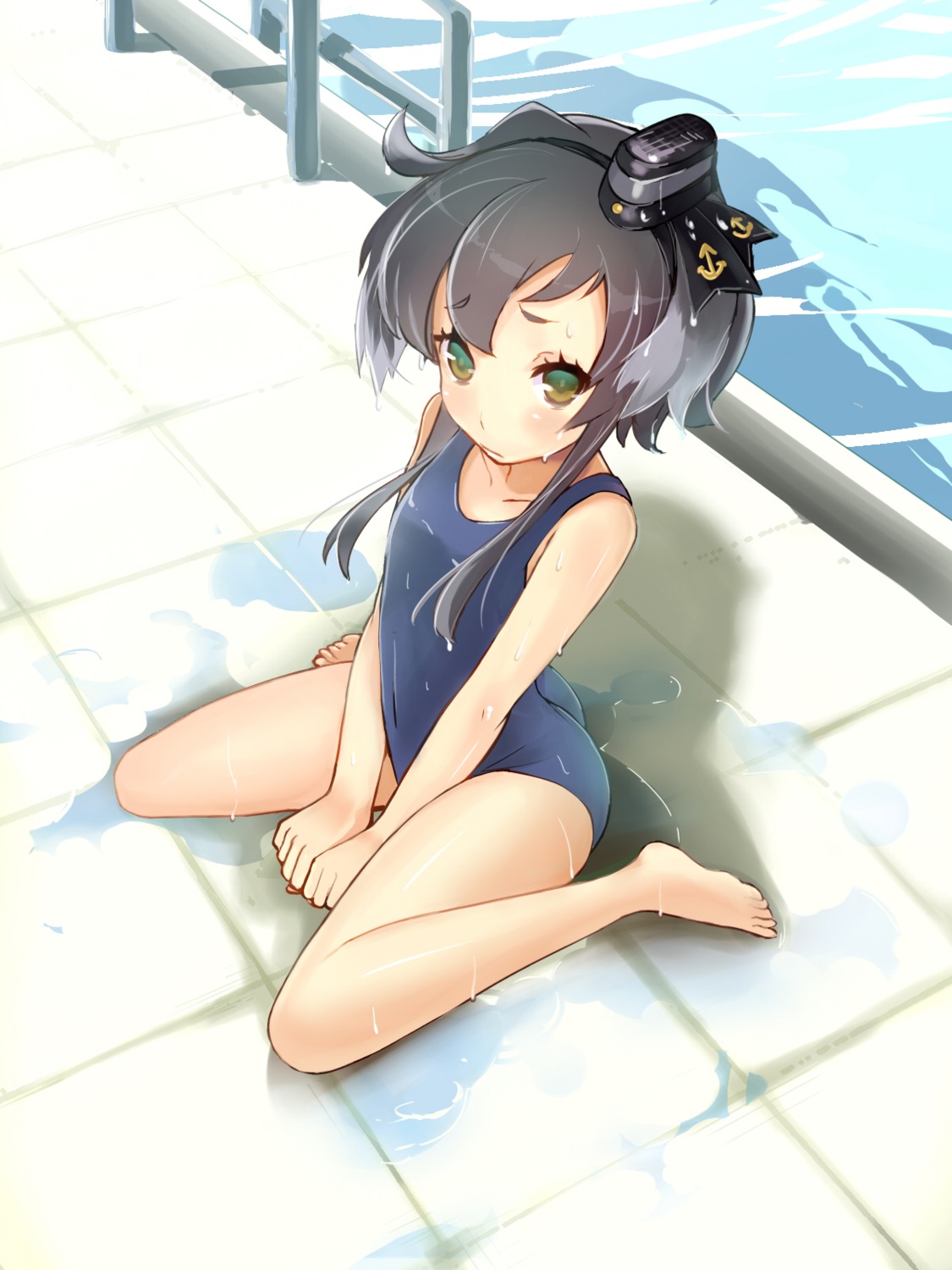 kantai_collection, sakuhiko, school_swimsuit, swimsuits, tokitsukaze_(kancolle), wet
