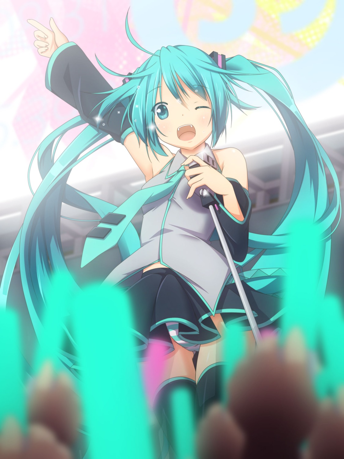 hatsune_miku, pantsu, shimapan, thighhighs, vocaloid, yukizuki_kei_(yossa)