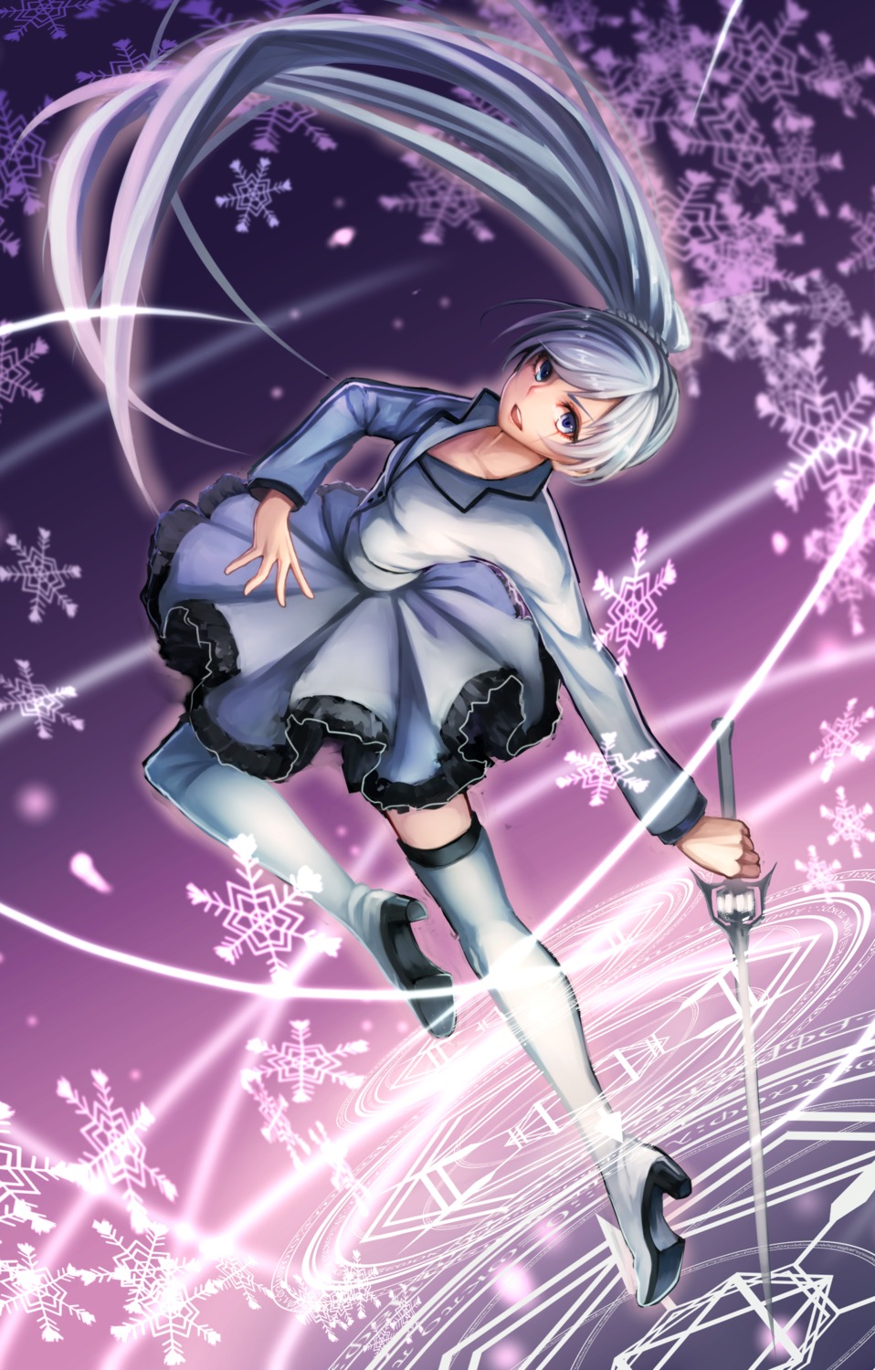 dress, heels, hrtyuk, rwby, sword, thighhighs, weiss_schnee