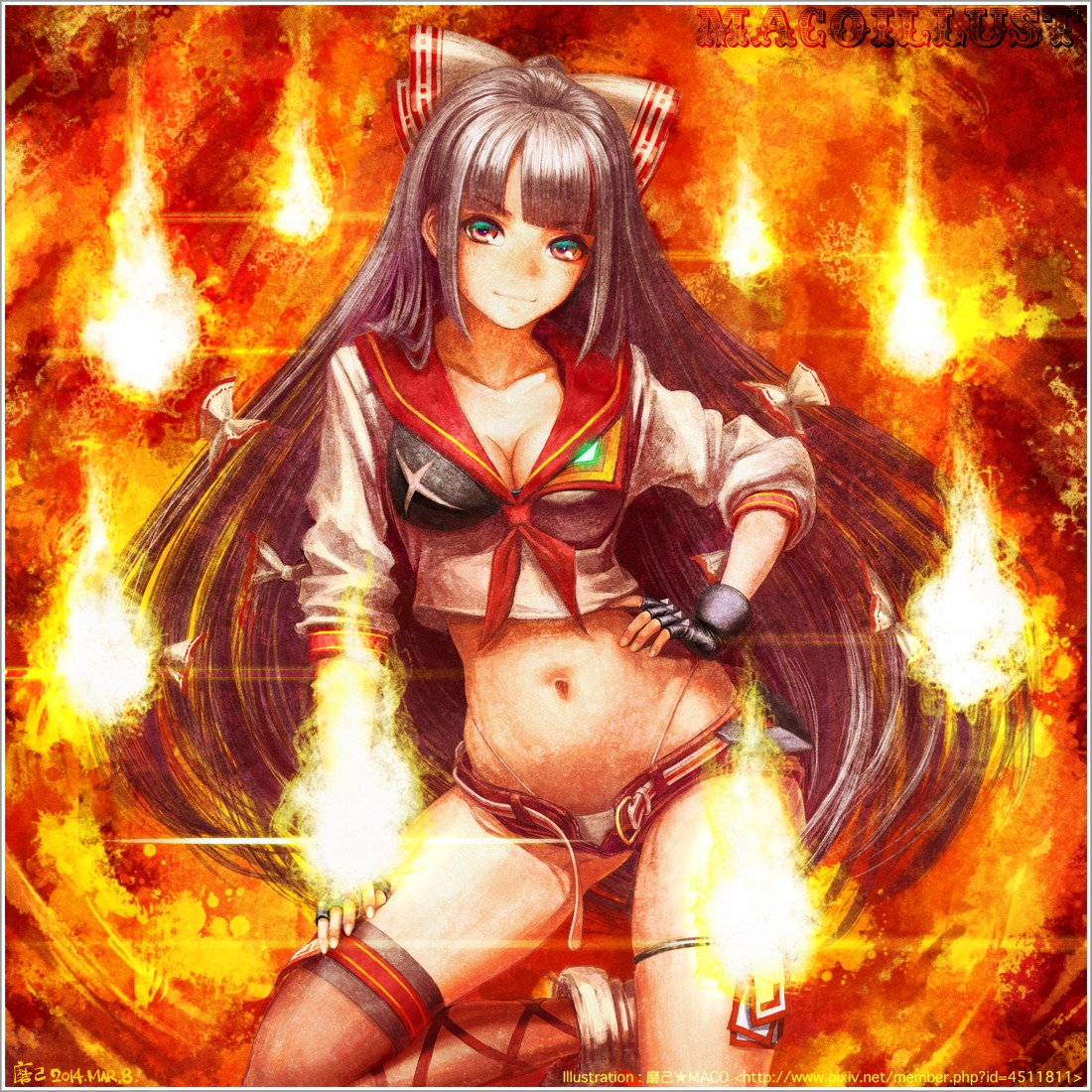 cleavage, fujiwara_no_mokou, kill_la_kill, maco_(macoillust), pantsu, senketsu, thighhighs, touhou
