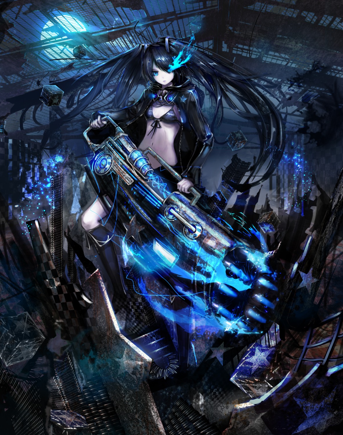 bikini_top, black_rock_shooter, black_rock_shooter_(character), jname, swimsuits, vocaloid, weapon