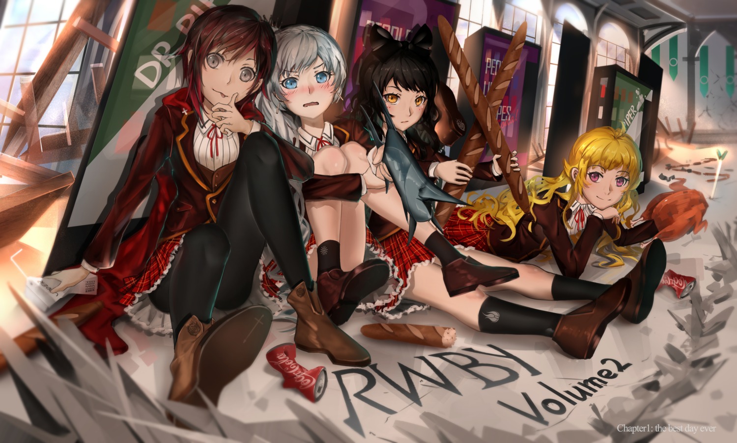 blake_belladonna, lu", pantyhose, ruby_rose, rwby, seifuku, weiss_schnee, yang_xiao_long