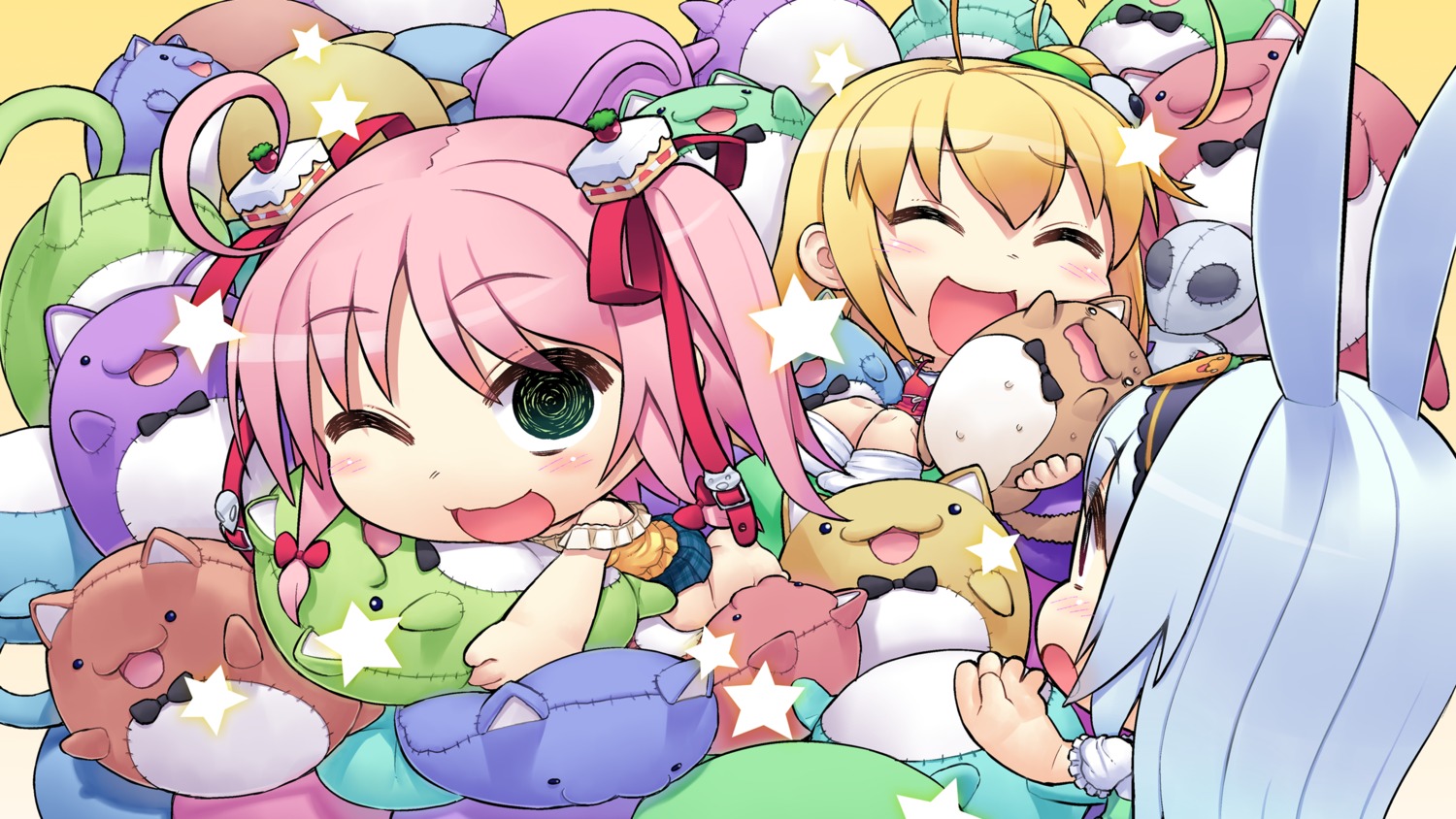 abua, animal_ears, bunny_ears, chibi, chocola_(whirlpool), elise_wallenstein, g.i.b._girls_in_black, kurokawa_yukano, otonashi_sorami, wallpaper, whirlpool