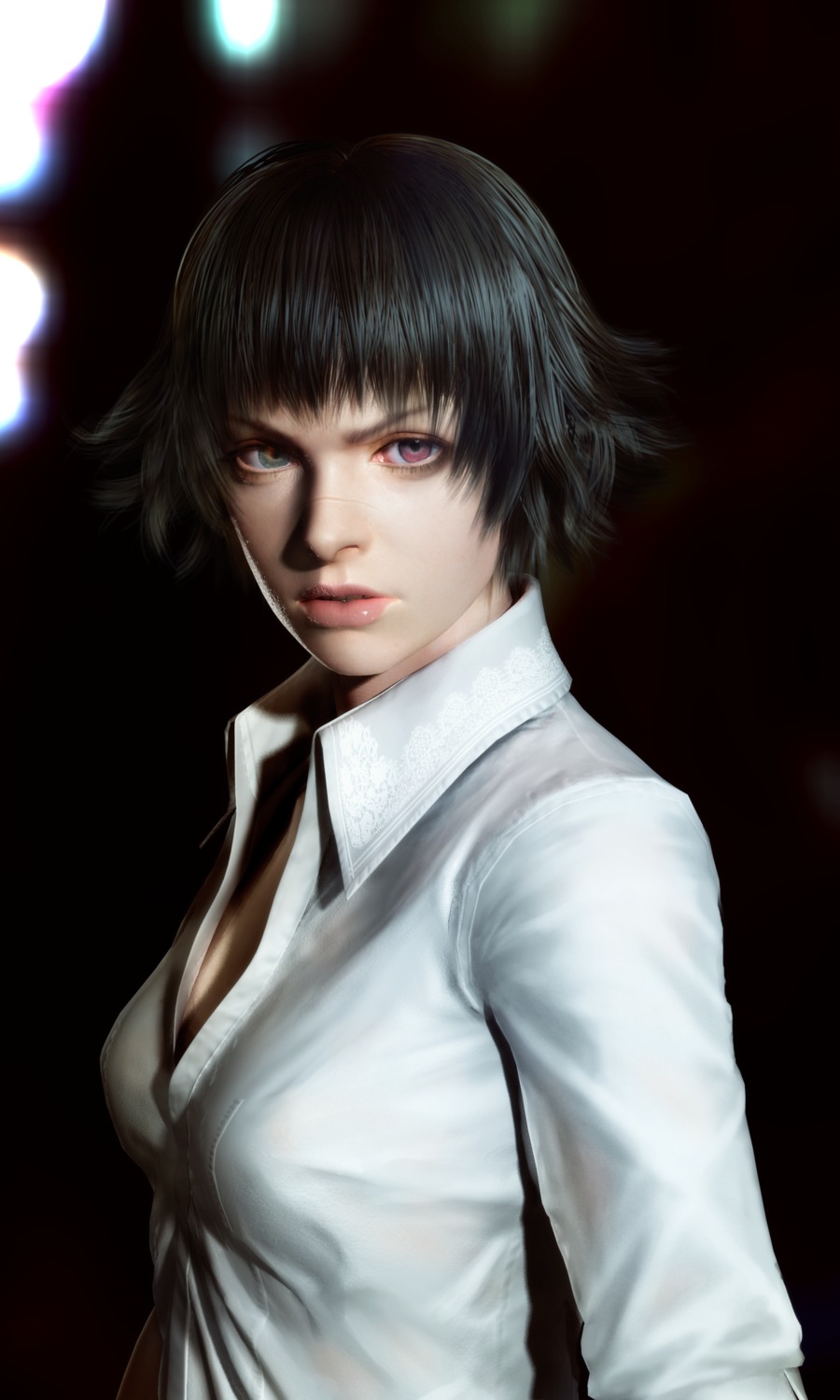 capcom, cg, devil_may_cry, devil_may_cry_3, dress_shirt, heterochromia, lady