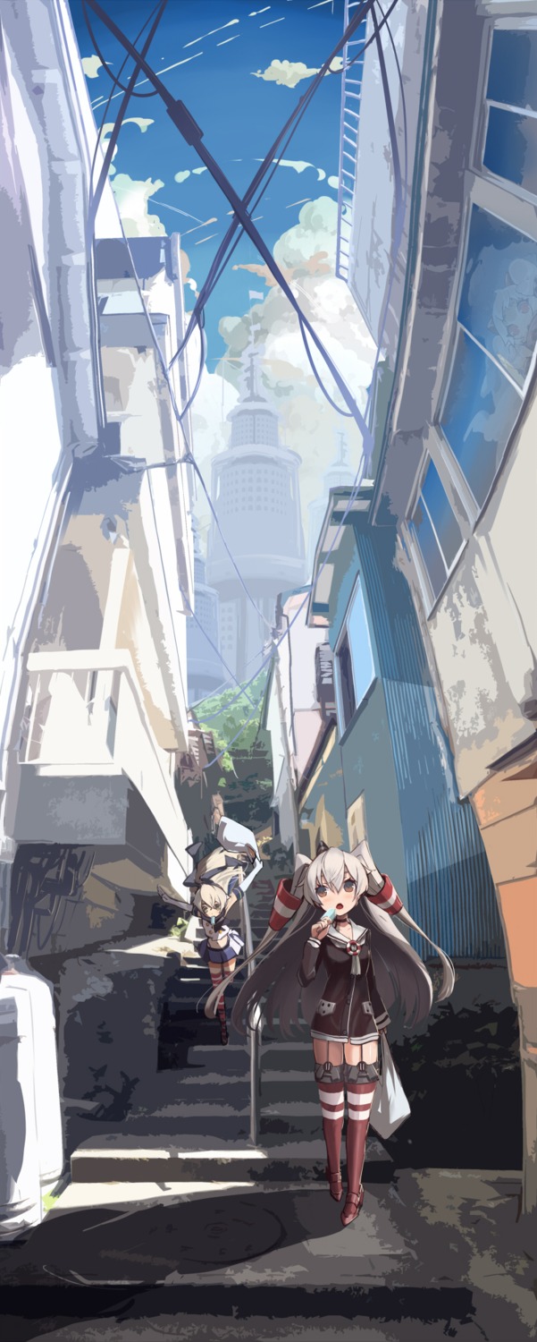 amatsukaze_(kancolle), kantai_collection, landscape, sakuhiko, shimakaze_(kancolle)