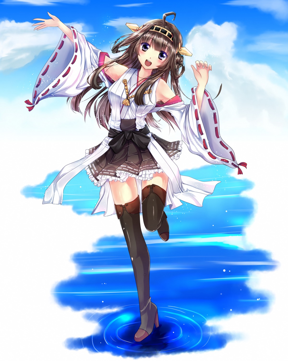 fule, heels, japanese_clothes, kantai_collection, kongou_(kancolle), thighhighs