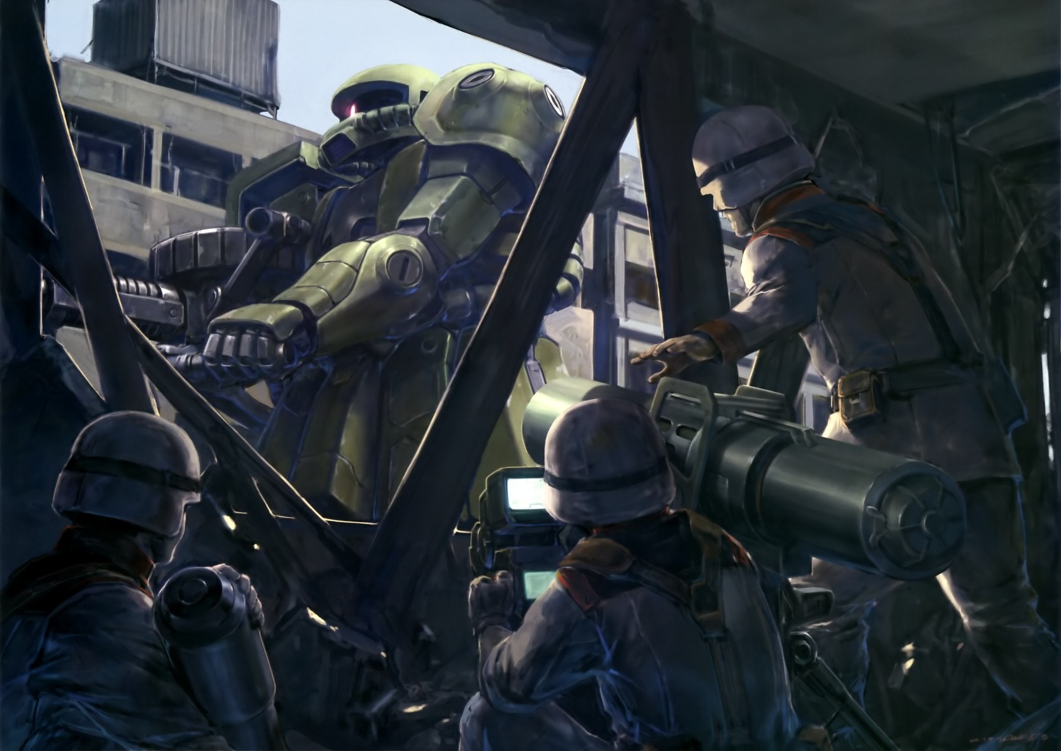gundam, male, mobile_suit_gundam, ms-06_zaku_ii, uniform, weapon