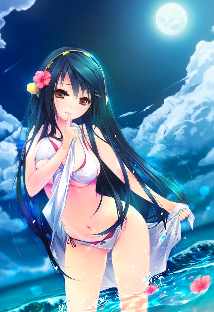bikini, bra, haruna_(kancolle), ichikawa_noa, kantai_collection, pantsu, swimsuits, underboob, wet, wet_clothes