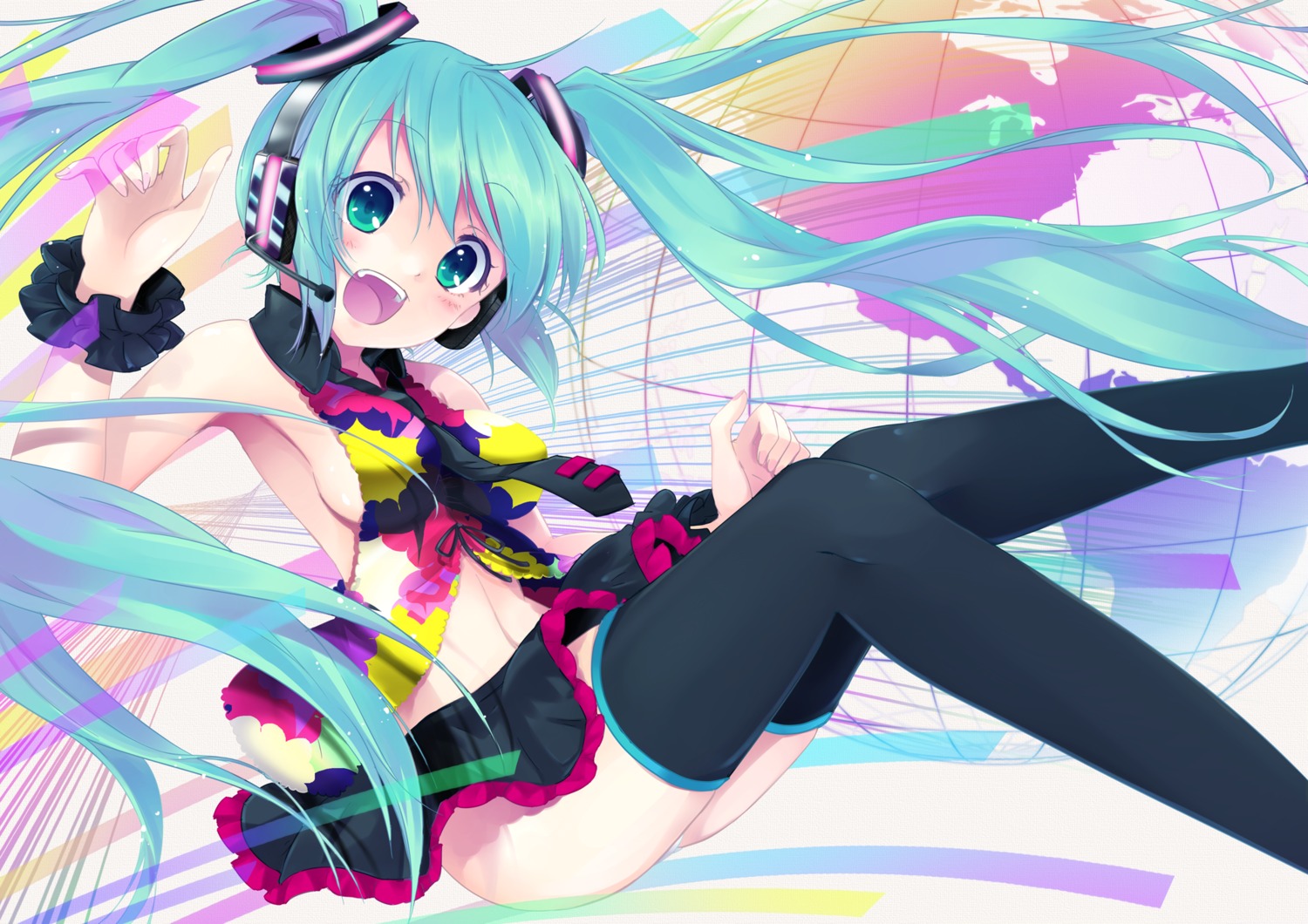 hatsune_miku, headphones, no_bra, pantsu, tell_your_world_(vocaloid), thighhighs, vocaloid