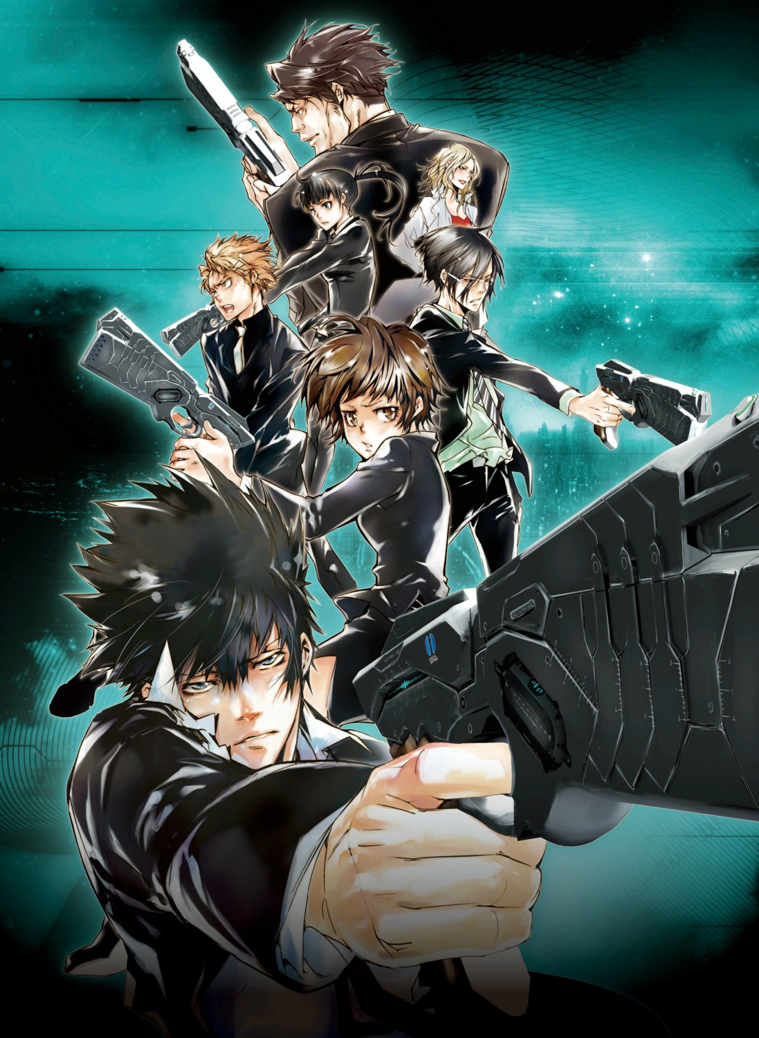 amano_akira, ginoza_nobuchika, gun, kagari_shuusei, karanomori_shion, kougami_shinya, kunizuka_yayoi, masaoka_tomomi, psycho-pass, tsunemori_akane
