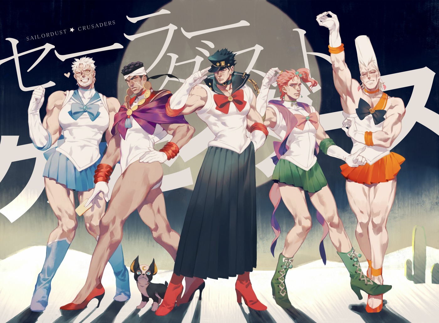 bishoujo_senshi_sailor_moon, cosplay, crossdress, iggy_(jojo), jean_pierre_polnareff, jojo_no_kimyou_na_bouken, jojo_no_kimyou_na_bouken_part_3:_stardust_crusaders, joseph_joestar
