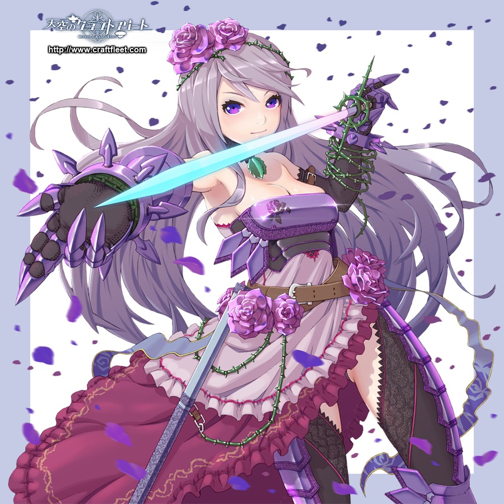 armor, cleavage, dress, ma70, sword, thighhighs
