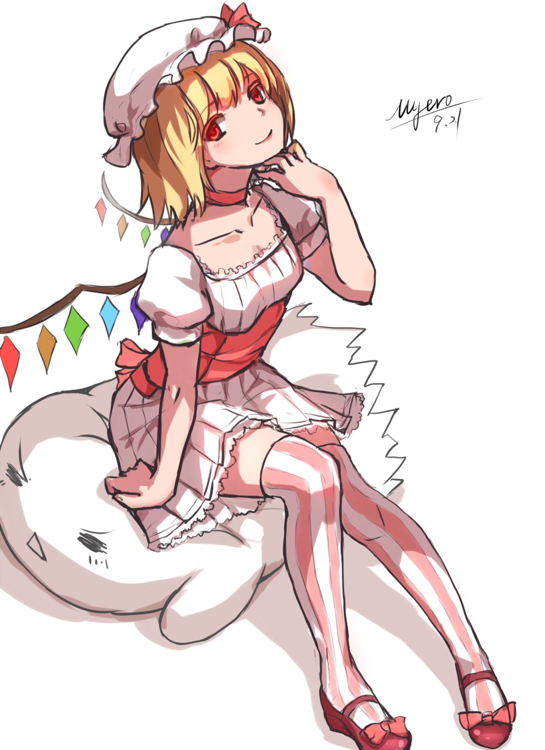 dress, flandre_scarlet, myero, thighhighs, touhou, wings