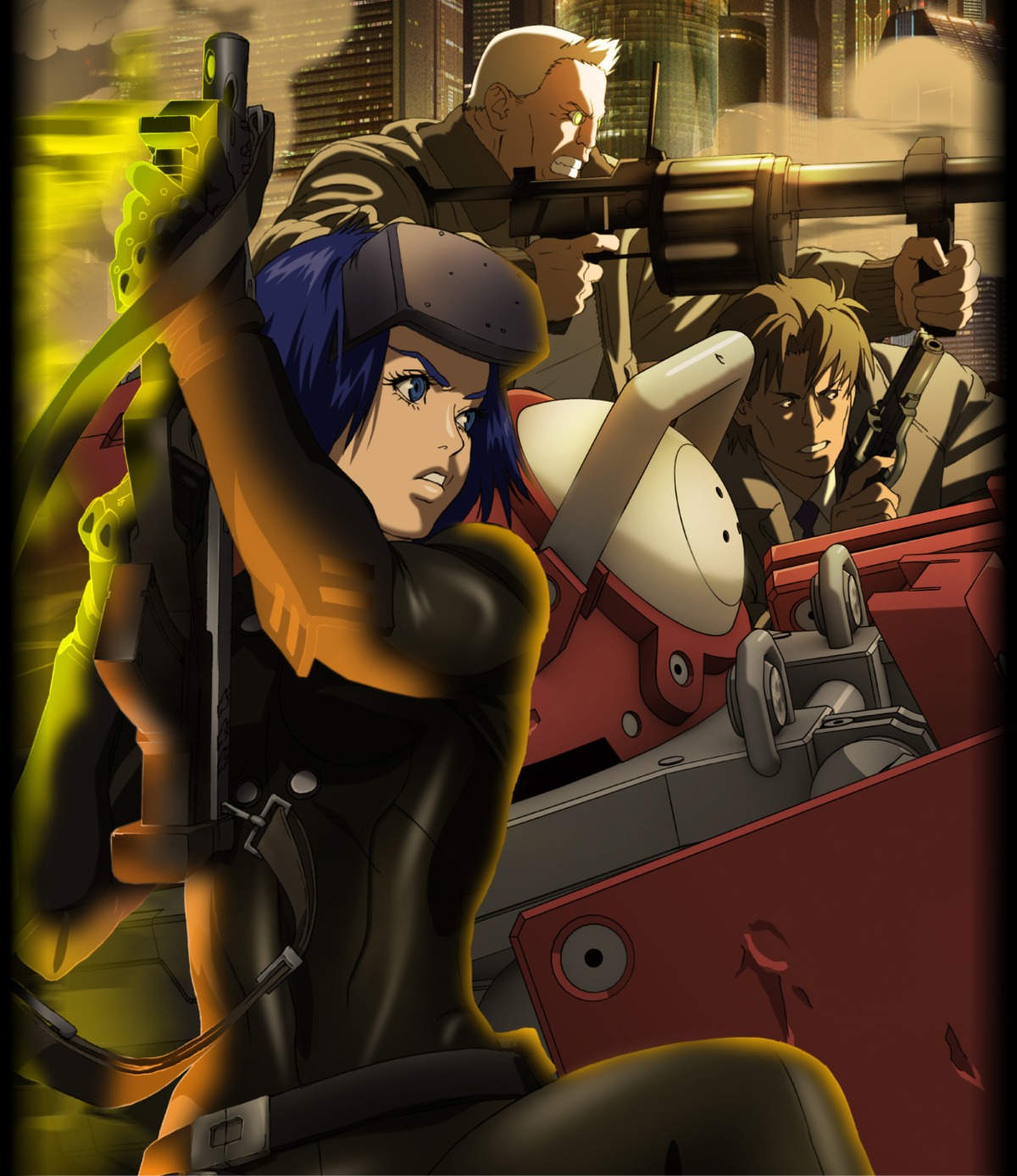 batou, bodysuit, ghost_in_the_shell, gun, kise_kazuchika, kusanagi_motoko, togusa