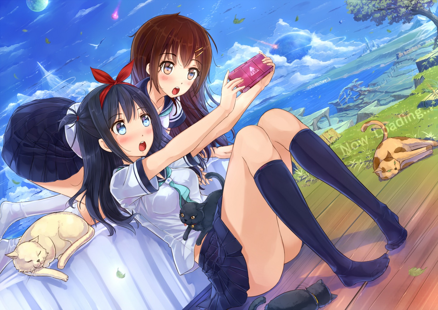 kazeno, landscape, neko, seifuku