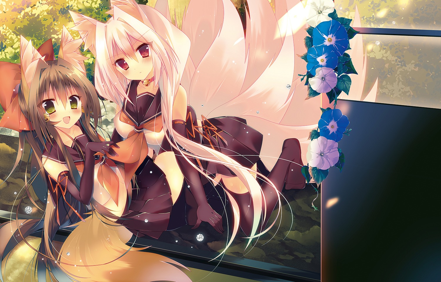 animal_ears, kitsune, saichuu, seifuku, tail, thighhighs