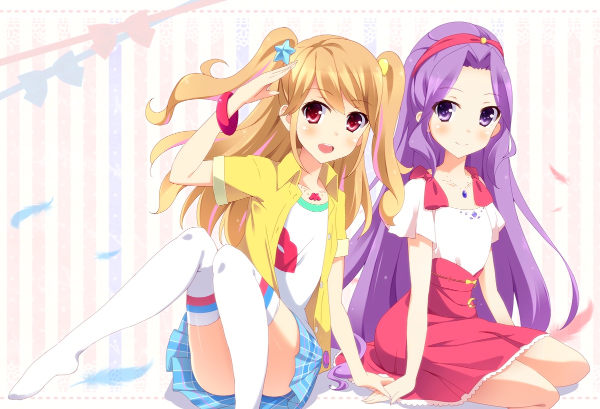 aikatsu!, kanzaki_mizuki, kurono_yuzuko, natsuki_mikuru, thighhighs